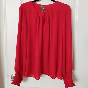 Worthington Red Long Sleeve Smocked Cuff NWT Holiday Christmas Blouse Size XL